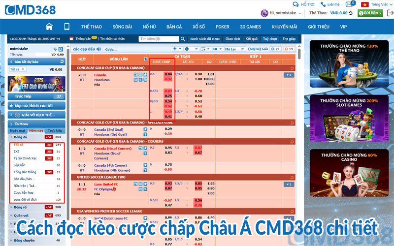 Cách đọc kèo cược chấp Châu Á CMD368 chi tiết